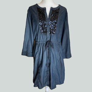 DKNY Jeans Sequin Embellished Denim Shirtdress